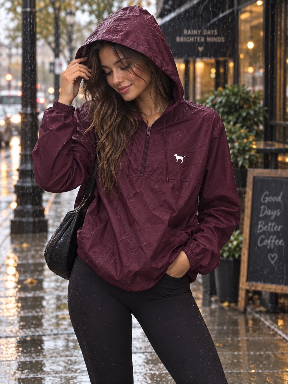 PINK Victoria's Secret Maroon Hooded Pullover Windbreaker M/L